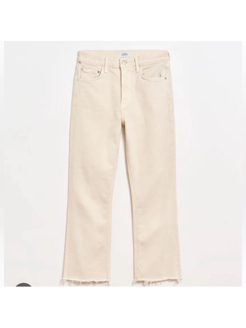 Citizens Of Humanity Isola Cream Straight-Leg Jeans with Frayed Hem